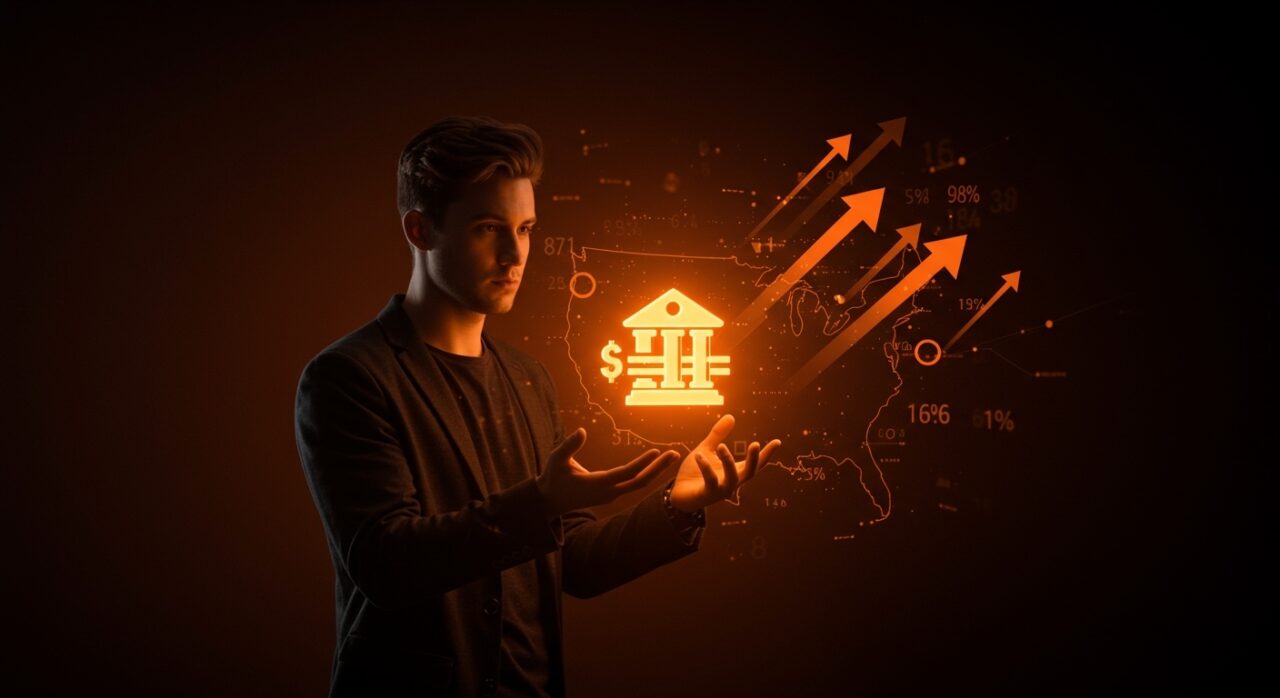 Revolut expandiéndose en EE.UU. con nueva licencia bancaria, simbolizando innovación fintech y crecimiento en startups tecnológicas.