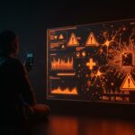 Retiro de IA médica de Google representado por un desarrollador frente a datos médicos fragmentados y redes neuronales abstractas, destacando riesgos en tecnología de salud.