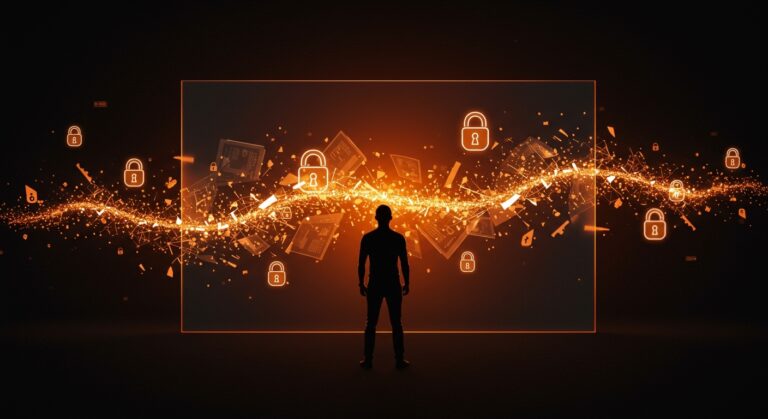 Seguridad en IA y extracción de datos de modelos de lenguaje mostrando visualización de libros protegidos convertidos en datos digitales en contexto startup.