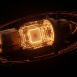 Manufactura de semiconductores en microgravedad de Space Forge representada en una nave espacial orbitando con innovación tecnológica y automatización en el espacio.