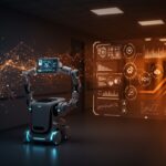 Robot hospitalario avanzado ilustrando la automatización y la innovación tecnológica en el sector salud mediante robótica y IA aplicada.