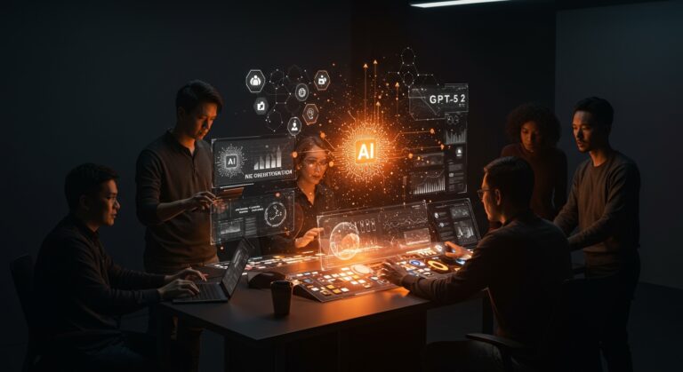 Colaboración de founders y equipos tech usando la orquestación de IA empresarial con ServiceNow y OpenAI para automatización escalable.