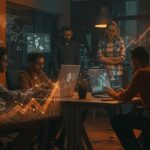 Freelancers colaborando en Chamberí con inteligencia artificial y trabajo flexible impulsando el ecosistema tecnológico startup.