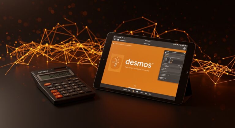 Comparativa visual entre calculadoras físicas y aplicaciones tecnológicas como Desmos en el contexto de la educación y herramientas innovadoras.