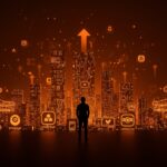 Founder tecnológico frente a un paisaje digital moderno que simboliza la cultura startup e innovación según Silicon Valley de HBO en 2026.