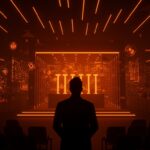 Elon Musk frente a un tribunal digital en Silicon Valley ilustrando la demanda legal y la innovación en inteligencia artificial de startups tecnológicas.