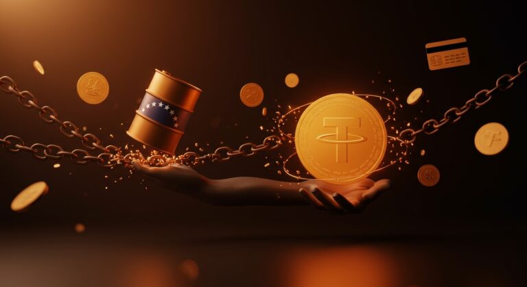 Representación visual de Tether y stablecoins impulsando pagos globales y la economía petrolera venezolana en entornos sancionados.