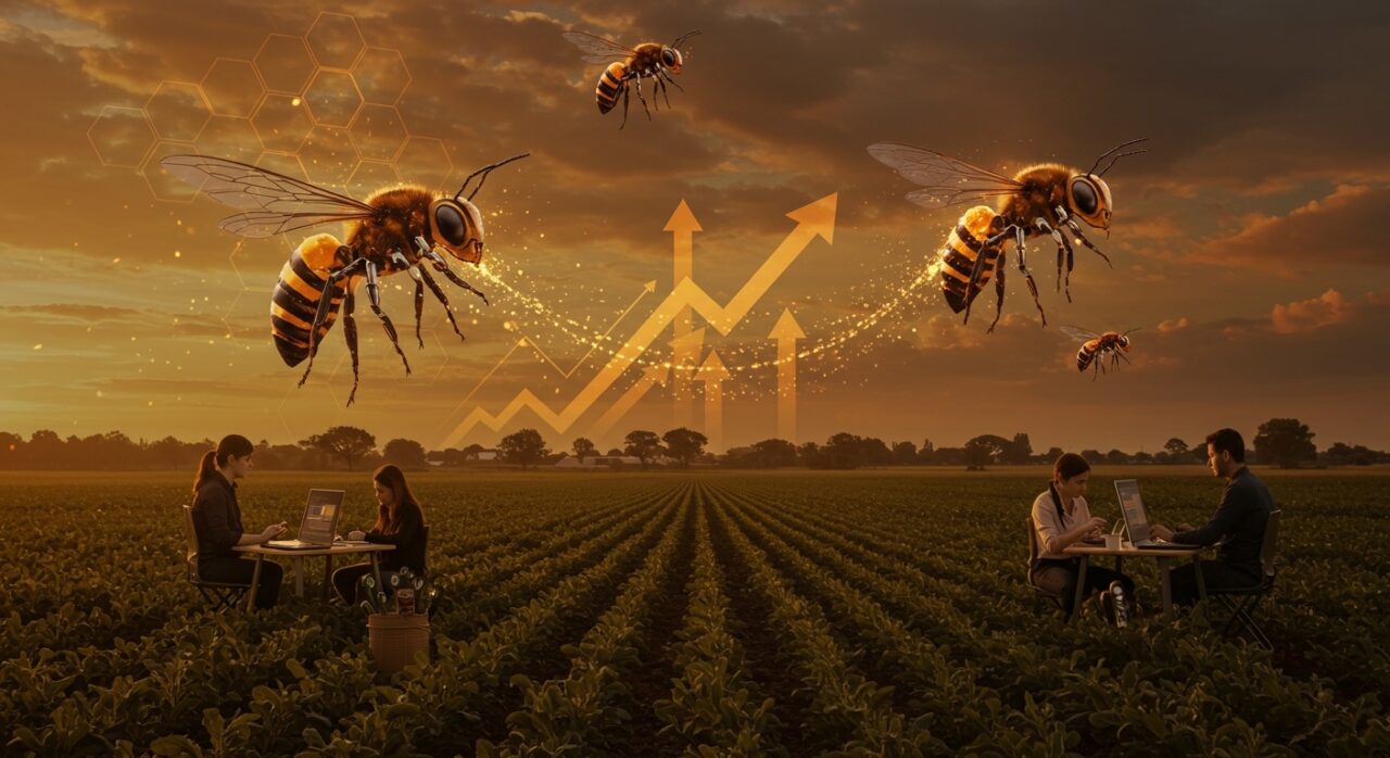 Startup argentina Beeflow utilizando polinización profesionalizada y tecnología innovadora para impulsar la productividad agrícola.