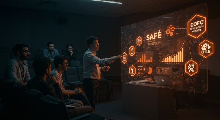 Profesor impulsando debate sobre modelo SAFE y financiamiento estatal en Startup Chile para emprendimiento chileno.