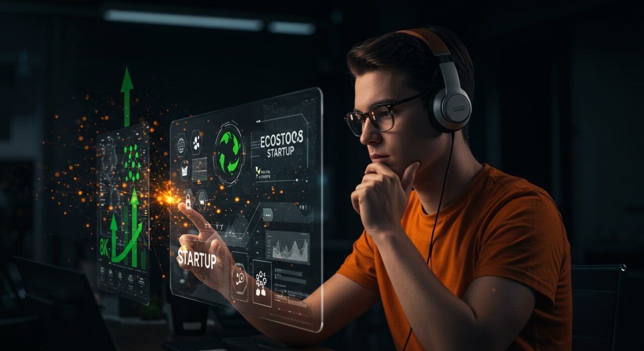 Estudiante universitario trabajando en innovación de startups chilenas con enfoque en sostenibilidad y nanotecnología.