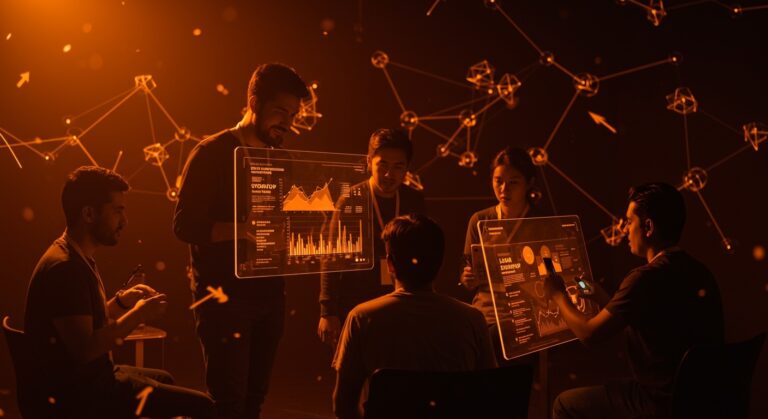 Fundadores latinoamericanos colaborando en un evento tecnológico destacando TechCrunch Disrupt 2026 y oportunidades para startups LATAM.