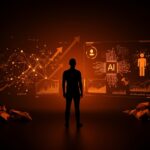 Fundador tech frente a interfaz digital avanzada con modelos de inteligencia artificial representando tendencias tecnológicas y adopción pragmática de IA en 2026.