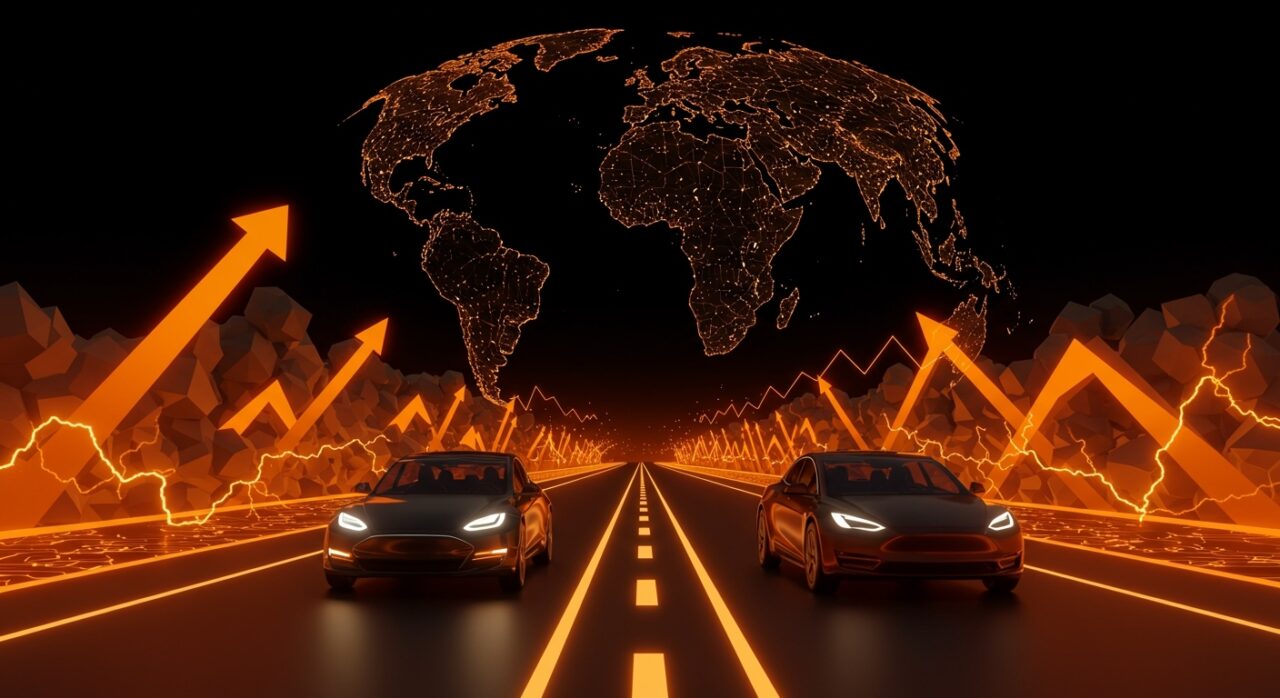Competencia global en ventas de vehículos eléctricos entre Tesla y BYD con enfoque en movilidad eléctrica y tendencias de mercado.