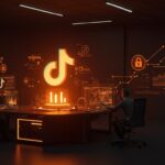 Representación visual de TikTok creando una entidad local para evitar veto en EE.UU. con elementos de regulación tecnológica y seguridad en el mercado estadounidense.