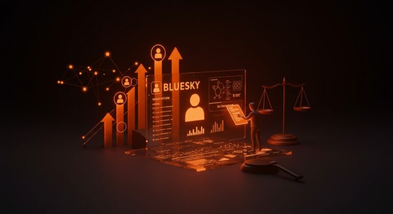 Informe de Bluesky sobre transparencia y regulación en plataformas sociales emergentes con aumento de reportes y demandas legales.