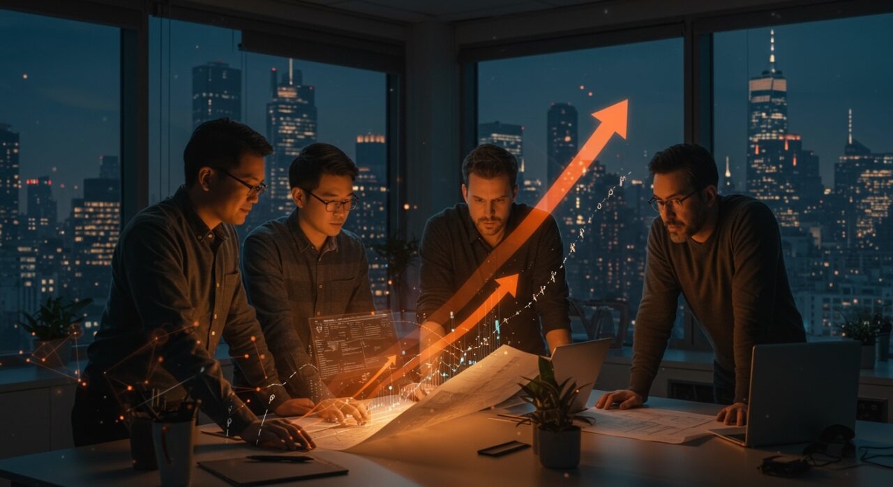 Grupo de ingenieros senior en NYC trabajando en startup tecnológica con crecimiento exponencial tras convocatoria de Trayd y Y Combinator.