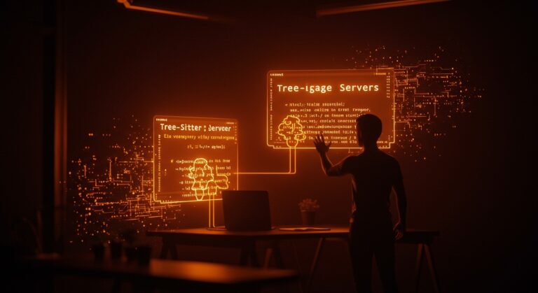 Comparativa visual entre Tree-sitter y Language Servers mostrando elementos de programación avanzada y automatización en desarrollo de software para startups tecnológicas.