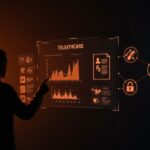 Ilustración conceptual de riesgos regulatorios y telemedicina en plataformas directas de salud con énfasis en prescripción digital y ética farmacéutica.