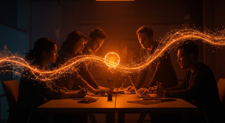 Equipo fundador de startup colaborando intensamente, simbolizando la importancia del equipo en la captación de capital riesgo.