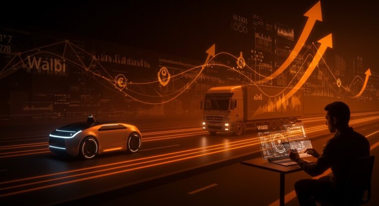 Robotaxi y camión autónomo futuristas financiados por Uber para el avance de vehículos autónomos en startups de movilidad.