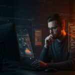 Desarrollador frontend evaluando componentes de radio button Shadcn en React, destacando performance y mantenibilidad en desarrollo SaaS.