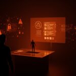 Riesgos de seguridad en la votación por internet ilustrados con interfaz digital y metáforas de ciberseguridad.