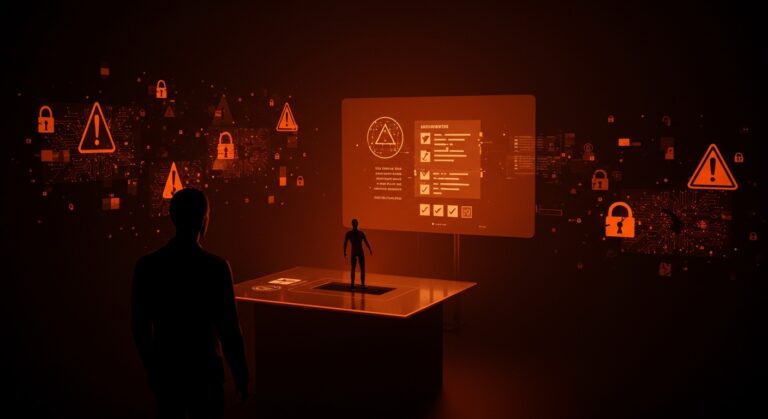 Riesgos de seguridad en la votación por internet ilustrados con interfaz digital y metáforas de ciberseguridad.