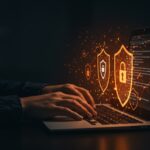 Código y escudos digitales representando parches y seguridad en vulnerabilidades CVE de Svelte para startups SaaS.