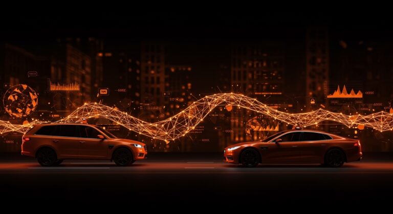 Waymo vehículo autónomo junto a un autobús escolar destacado en entorno urbano oscuro, representando seguridad vial y regulación tecnológica en transporte.