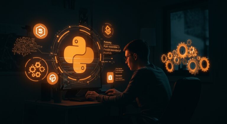 Desarrollador programando extensiones Python con WebAssembly para automatización y escalabilidad multiplataforma en tecnología.