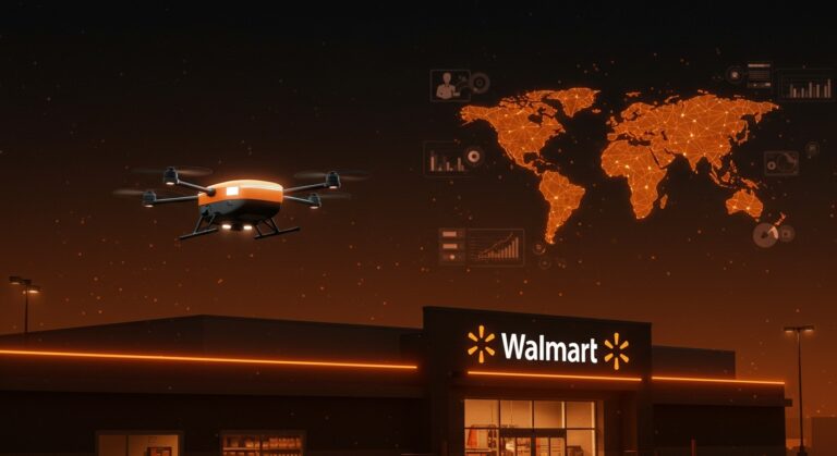 Entrega con drones de Walmart expandiéndose en EE. UU., destacando innovación en logística automatizada y tendencias del mercado.