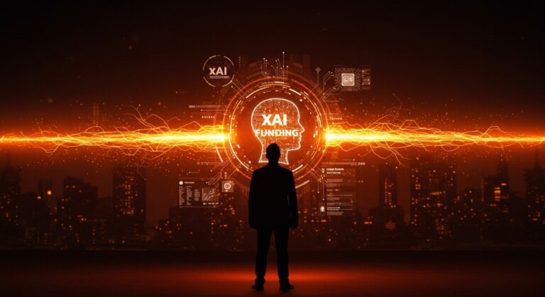 Elon Musk y xAI recaudando fondos para inteligencia artificial generativa con apoyo de Nvidia en un entorno tecnológico futurista.