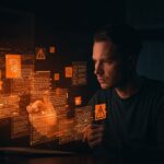 Fundador revisando señales de alerta en contenido generado por IA para mejorar escrituras auténticas en startups de tecnología.