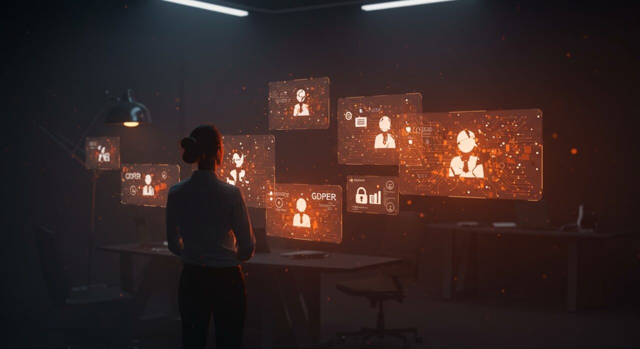 Escena editorial de fundador de startup enfrentando solicitudes GDPR ignoradas, simbolizando desafíos de cumplimiento legal y protección de datos en tecnología.