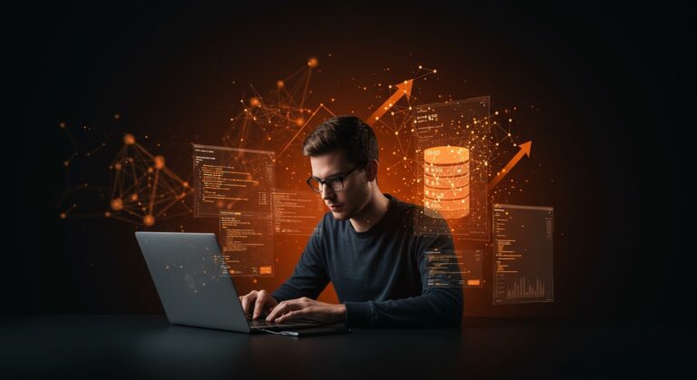 Backend engineer programando en Go para Activeloop, destacando tecnologías Deep Lake y vector databases en startup YC S18.