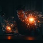 Founder tecnológico probando la seguridad y robustez de agentes de IA contra ataques de prompt injection en un entorno digital moderno.