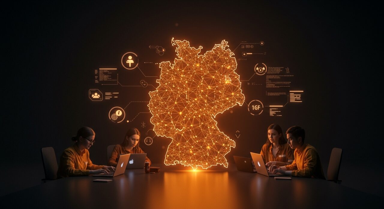 Contribuciones a open source en Alemania representadas como voluntariado digital con apoyo institucional y beneficios fiscales.