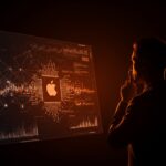 Ejecutivo reflexionando frente a redes neuronales digitales que simbolizan alianzas estratégicas de IA entre Alphabet y Apple en el mercado tecnológico.