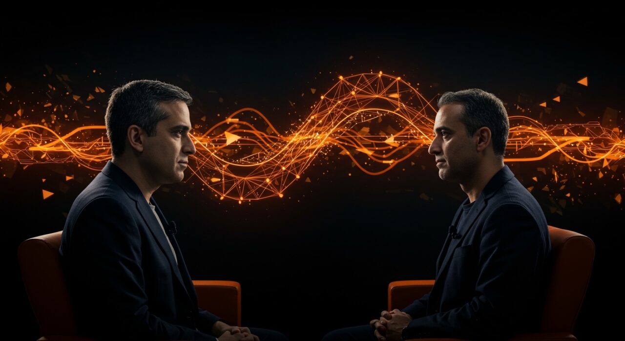 Momento tenso entre Sam Altman y Dario Amodei en la cumbre de inteligencia artificial en India representando competencia en el mercado tech y startups de IA.