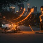 Dron de entrega Amazon Prime Air chocando en Richardson Texas simbolizando gestión de crisis y oportunidades en logística autónoma para startups.