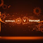 Adquisición de la startup Vercept por Anthropic simbolizada con agentes de IA y redes de automatización en paleta naranja y negro, destacando tendencias de mercado en tecnología.