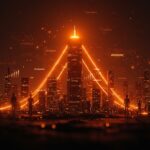 Visualización de la inversión en IA con edificio iluminado simbolizando la valoración de Anthropic y flujos de financiación en ecosistema de startups tecnológicas.