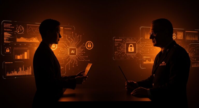 Conflicto entre Anthropic y el Pentágono representado como un enfrentamiento tecnológico sobre ética e inteligencia artificial.