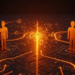 Ilustración simbólica de la ruptura Anthropic-Pentágono con redes neuronales y flujos de datos que representan la diversificación en modelos de inteligencia artificial para startups tecnológicas.