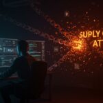 Ataque de cadena de suministro a Notepad++ representado con visuales de ciberseguridad y malware para startups tecnológicas.