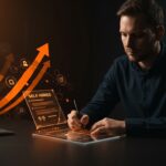 Founder auto-contratándose en una herramienta digital, simbolizando disciplina y accountability personal para cumplir metas en startups.