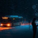 Autobús eléctrico en Vermont con infraestructura de carga, representando desafíos y oportunidades para startups de movilidad sostenible.