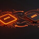 Comparativa visual entre AVX2 y SSE2 en Windows ARM ilustrando impacto en rendimiento y optimización de software multiplataforma.