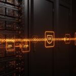 Servidor Linux con flujo de datos automatizados y backups incrementales usando rsync representando protección y sincronización en startups.