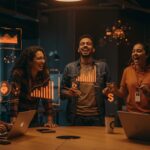 Grupo de fundadores de startups en Bogotá colaborando, destacando incentivos, subsidios y apoyo en el ecosistema de innovación.